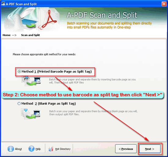 a-pdf scan and split choose barcode method